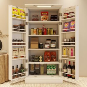 Kitchen Pantry Storage Cabinet w/LED, 50" Pantry Cabinets w/