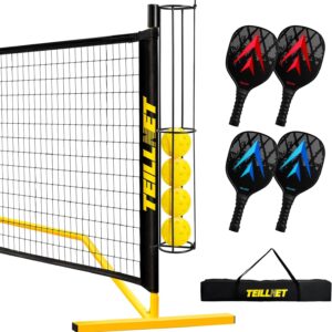 Pickleball Set with Net & Metal Ball Holder