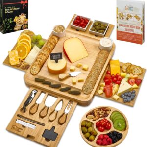Large Bamboo Charcuterie Boards Gift Set with 4 Hidden Drawers,